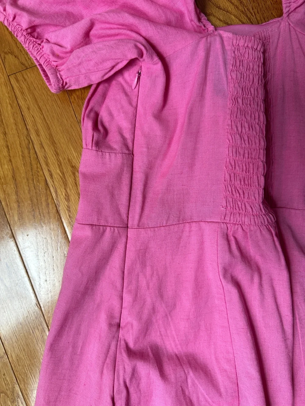 H&M Bright Pink Square-Neck Puff-Sleeve Dress - Picture 4 of 4